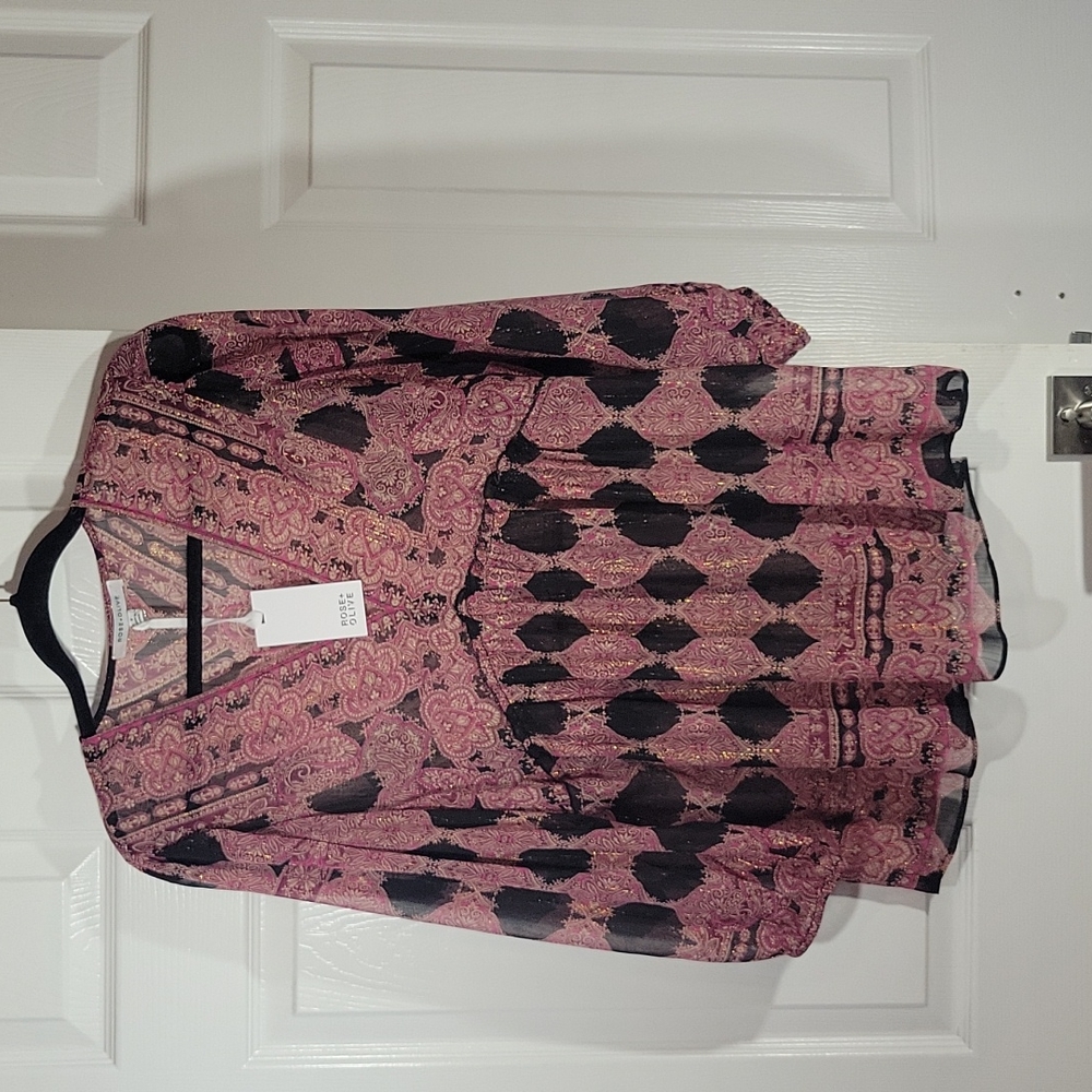 Rose & Olive tunic, sheer fabric with gold detail, Small